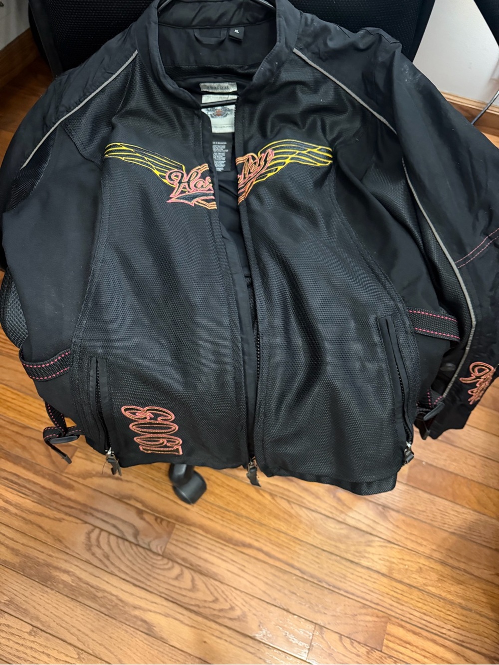 Harley-Davidson Black Mesh Jacket with Yellow and Pink Embroidery